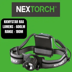 Nextorch H-Series MyStar RAA Headlight, 360 Focus-Adjustable Beam, 3 x AA Batteries, 4 Modes