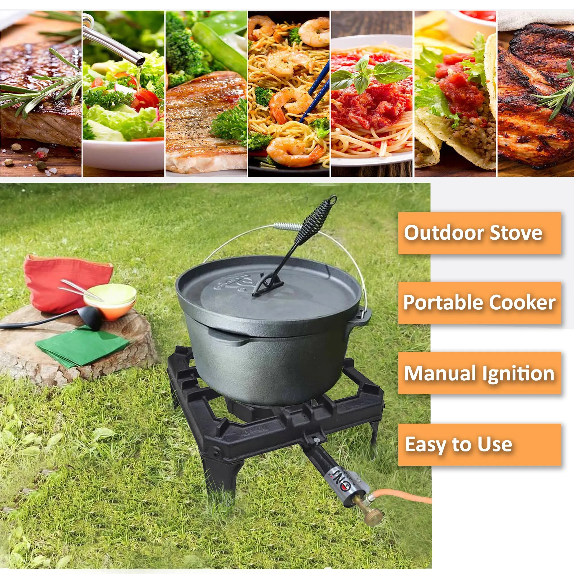 NJ GB-29 Large Gas Stove Cast Iron Boiling Ring Burner 8kW Restaurant Catering Outdoor