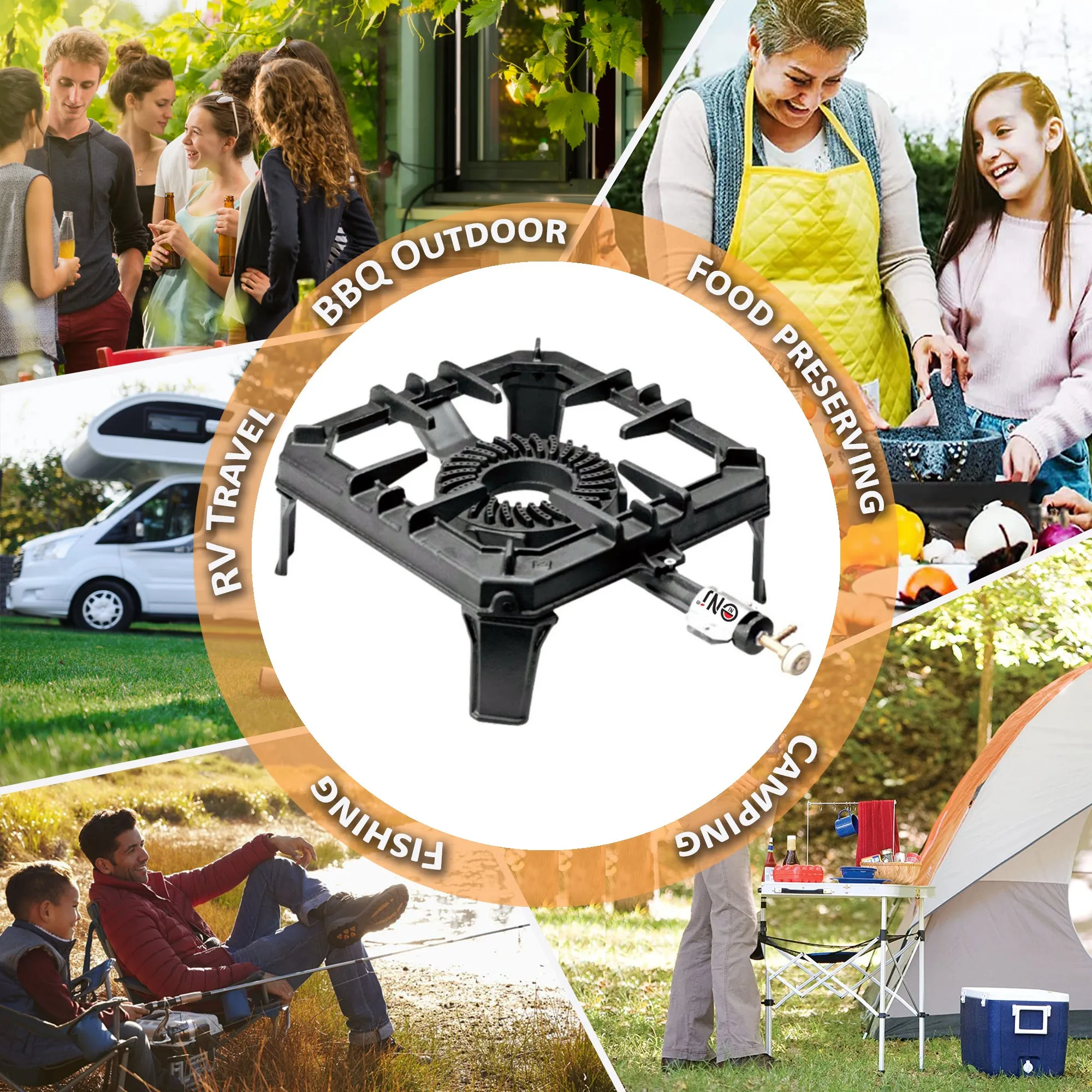 NJ GB-29 Large Gas Stove Cast Iron Boiling Ring Burner 8kW Restaurant Catering Outdoor