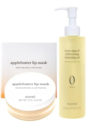 NOONI Korean Lip Butter Melting Balm (Applebutter)   Korean Cleansing Oil - Snow Aqua 0 LHA Toning Pore Care Korean Facial Oil Cleanser, 6.76 fl.oz Bundle