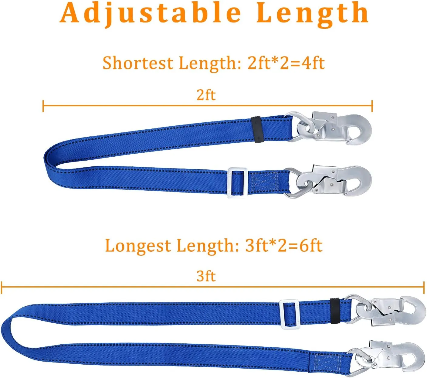 NTR Fall Protection Lanyard, Safety Lanyard Fall Protection,Safety Belt Adjustable,from 4-Feet to 6-Feet Outdoor Tree Climbing Belt Restraint Lanyards With Large Snap Hooks
