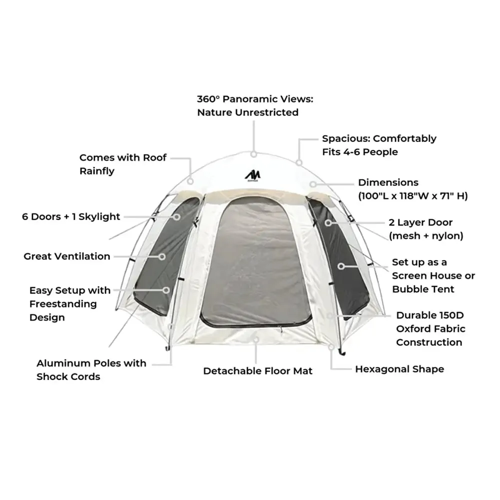 Nucleus Hexagon Dome Tent 4-6P with 6 Clear Windows   Clear Dome