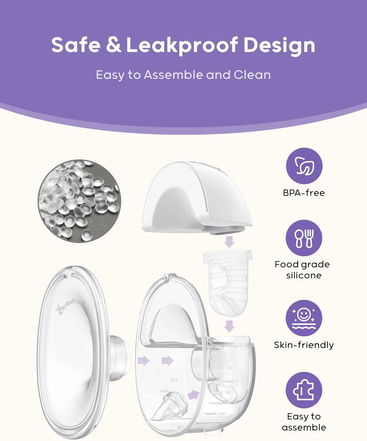 Nuliie Hands-Free Breast Pump, Wearable Breastfeeding Pump 4 Modes 9 Levels with 18/21/24MM Flange, Electric Breast Pump Portable, Replaced Pumping Accessories Included (2 Packs, WhiteSmoke)