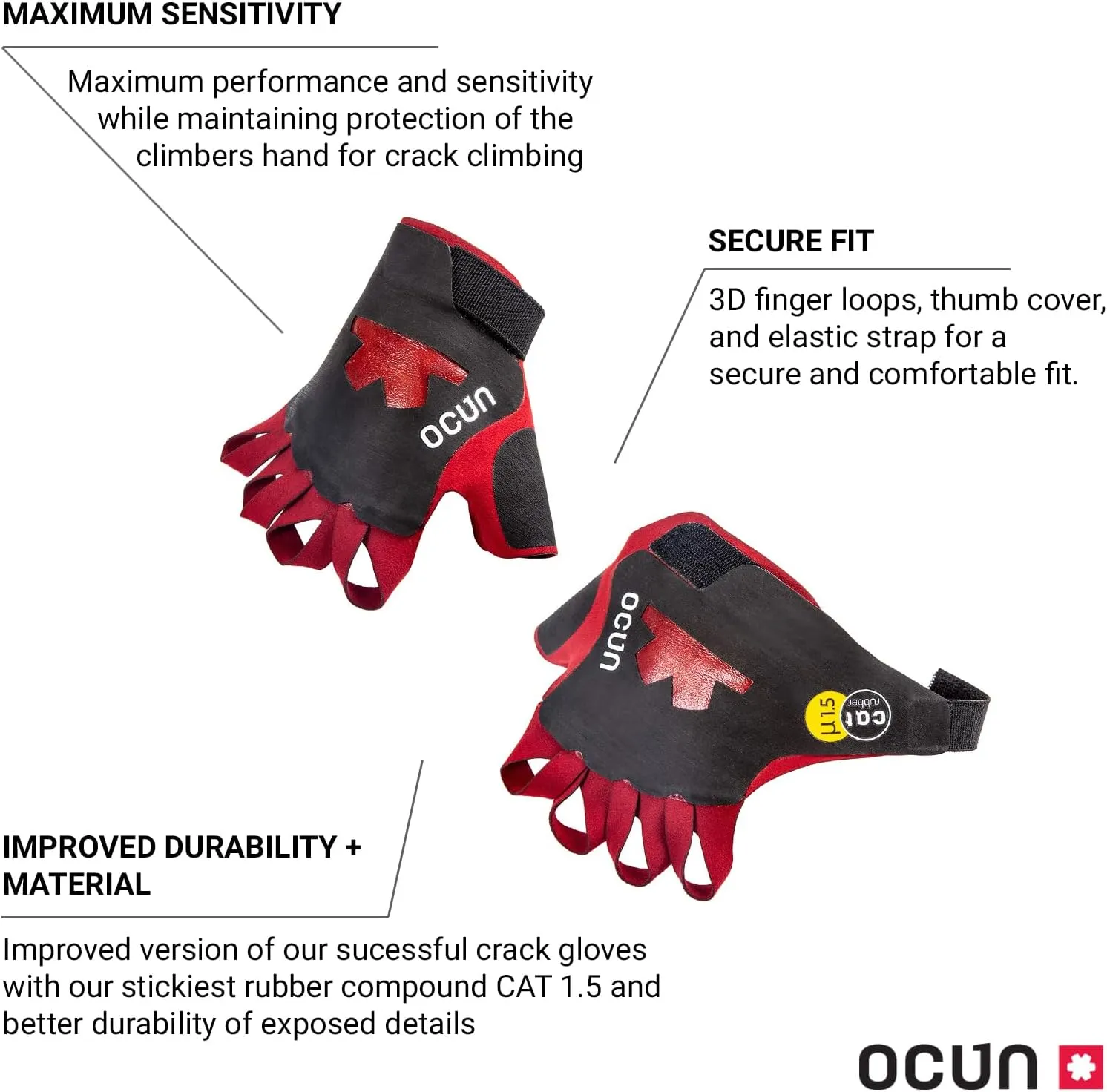 Ocun Crack Gloves Pro for Advanced Rock & Crack Climbing, Lightweight Protective Outdoor Recreation Gloves