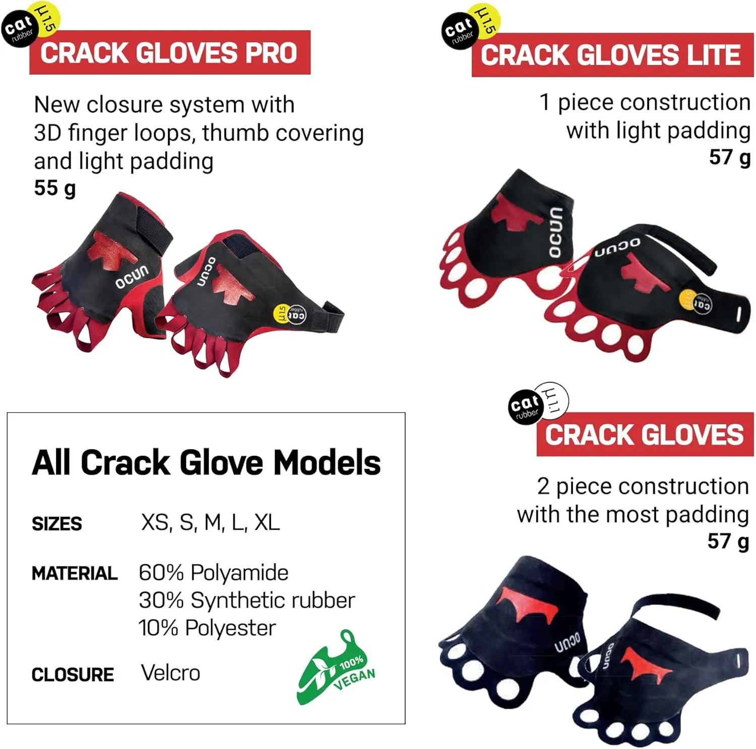 Ocun Crack Gloves Pro for Advanced Rock & Crack Climbing, Lightweight Protective Outdoor Recreation Gloves