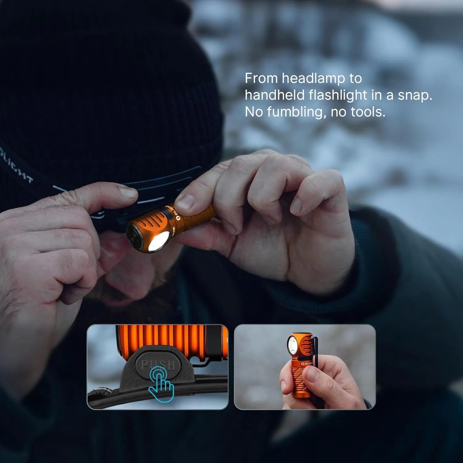 OLIGHT Perun 3 Mini Headlamp 1250 Lumens LED Head Flashlight,Rechargeable Headlight with Red Light Option,Perfect for Working, Hiking, Camping and Climbing (Cool White 5700K~6700K, Orange)