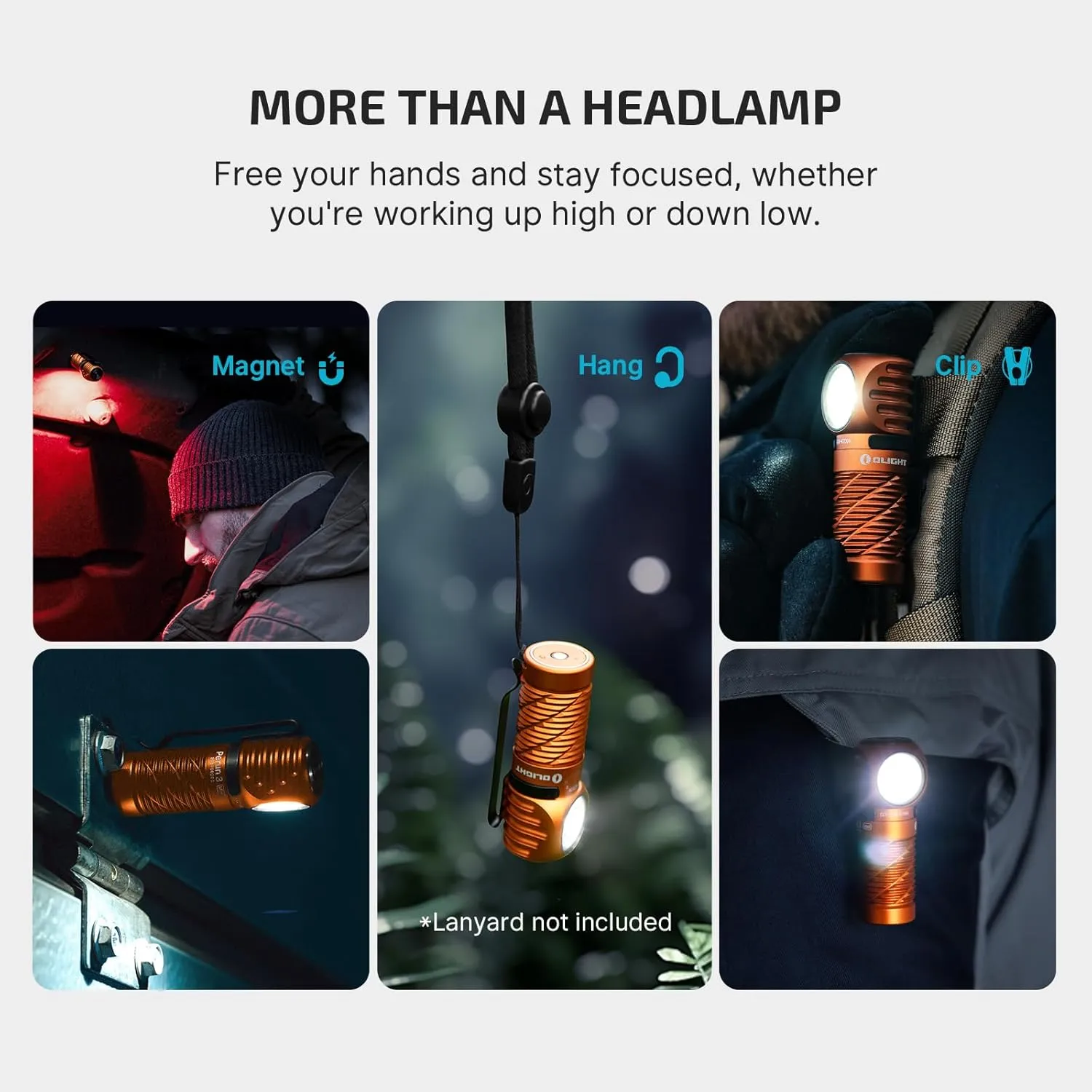 OLIGHT Perun 3 Mini Headlamp 1250 Lumens LED Head Flashlight,Rechargeable Headlight with Red Light Option,Perfect for Working, Hiking, Camping and Climbing (Cool White 5700K~6700K, Orange)