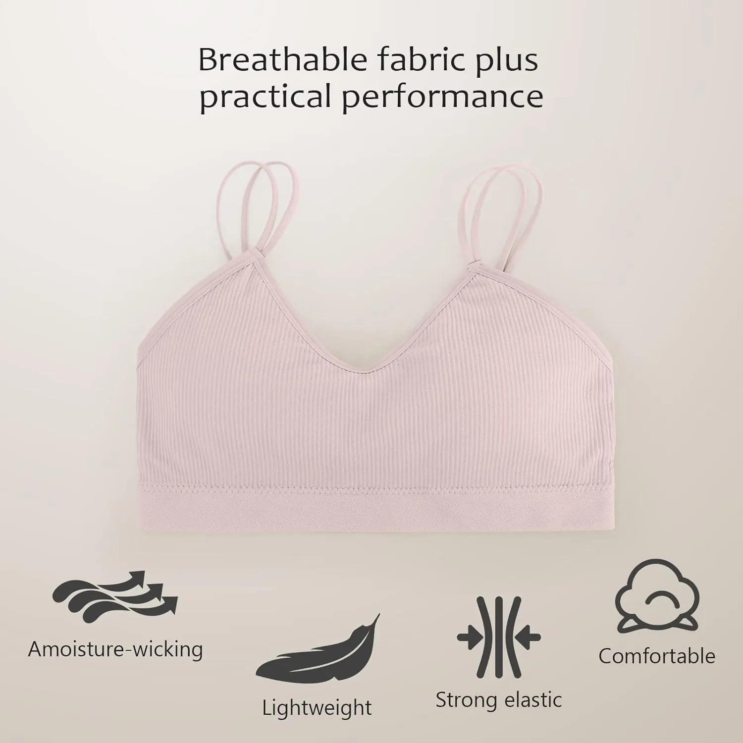 Omisy 4 Pcs Cami Bralettes for Women, Padded Sport Bra Pack No Underwire with Dual Straps for Sleeping, Yoga, Lounging
