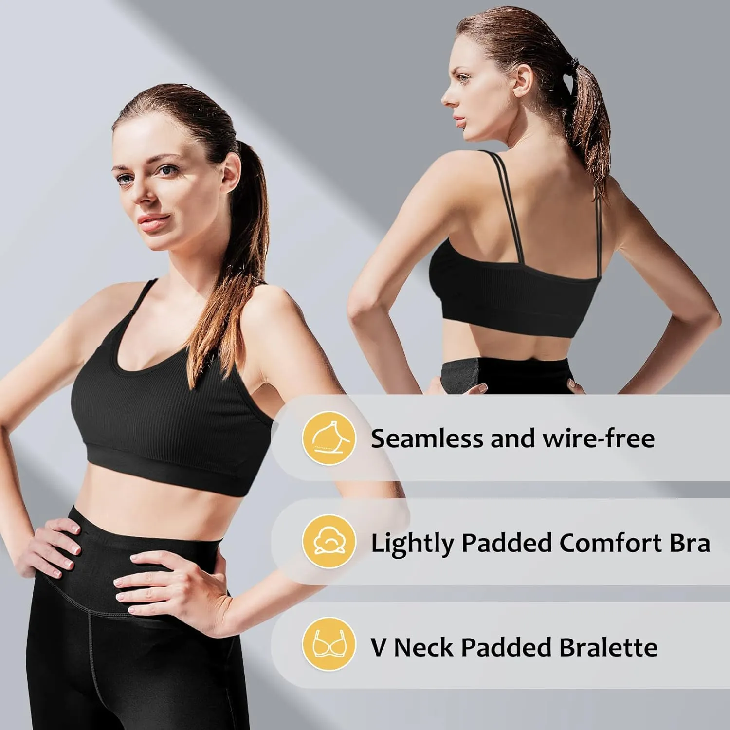 Omisy 4 Pcs Cami Bralettes for Women, Padded Sport Bra Pack No Underwire with Dual Straps for Sleeping, Yoga, Lounging