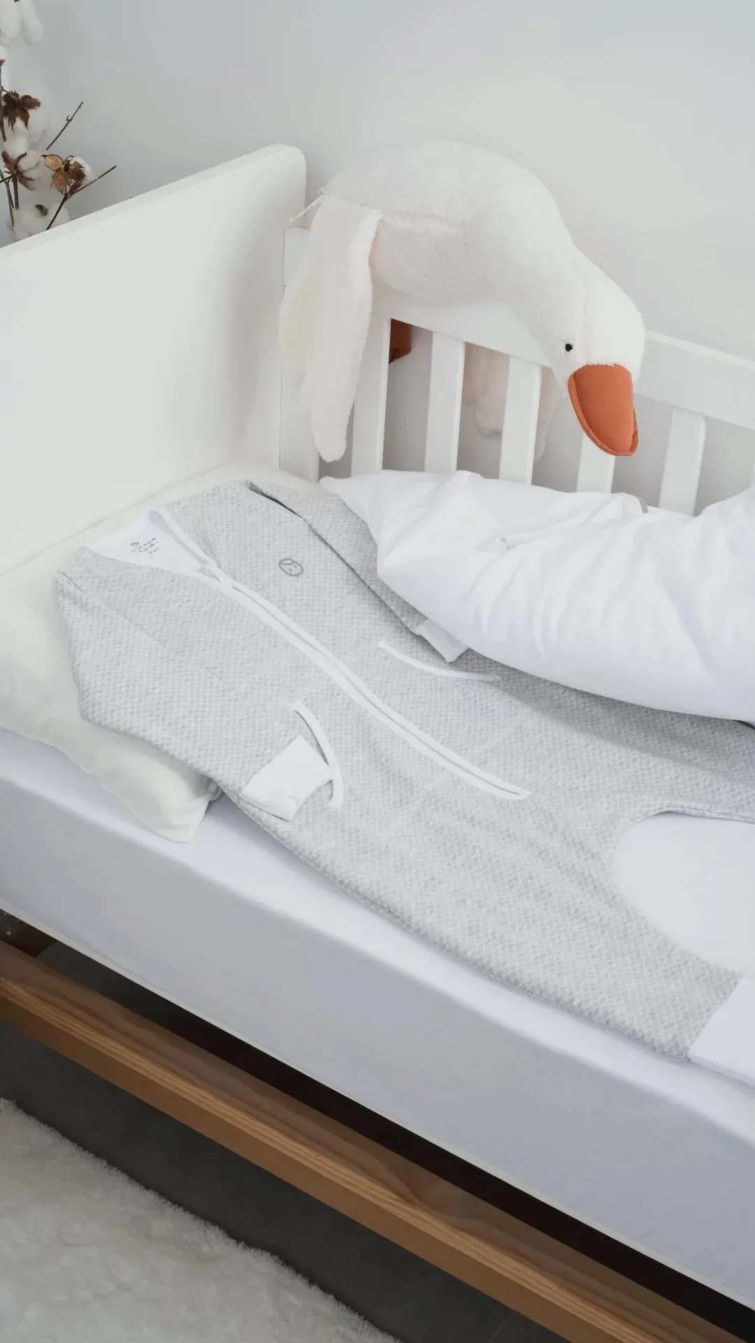 Organic Cotton Quilted Sleeping Bag with Booties and Gloves - Gray