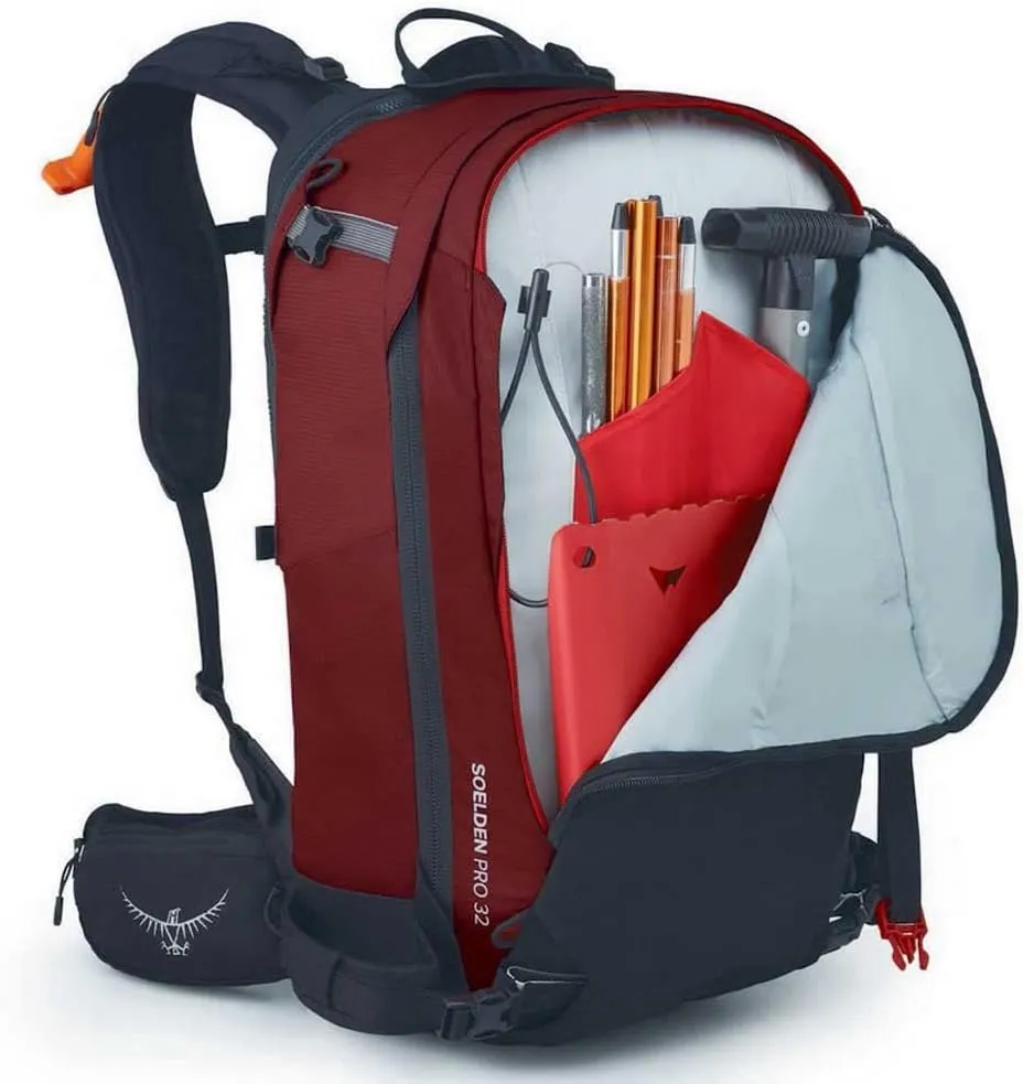 Osprey Soelden Pro 32L Men's Ski and Snowboard Backpack with E2 Airbag System, Red Mountain