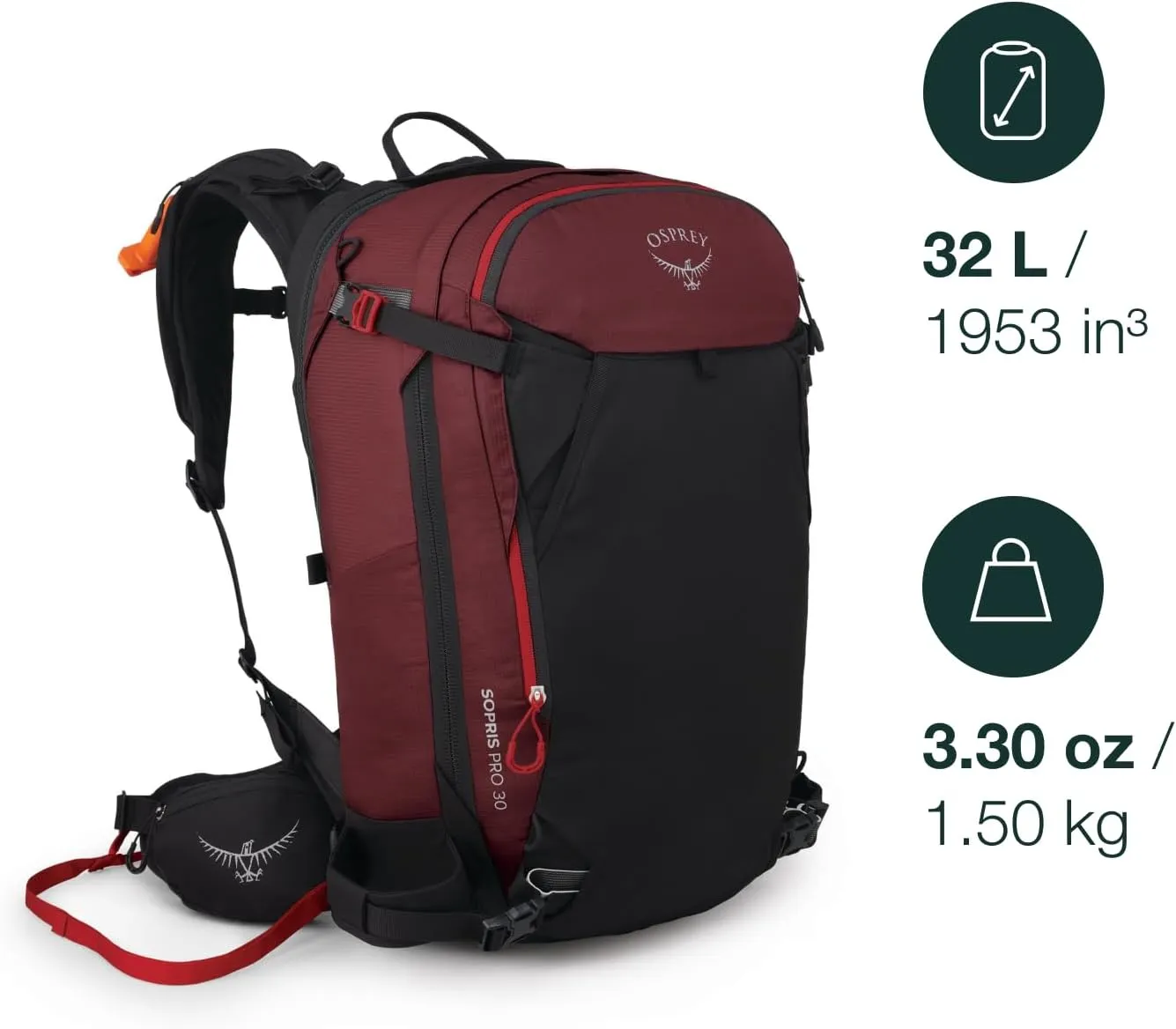 Osprey Sopris Pro 30L Women's Ski and Snowboard Backpack with E2 Airbag System, Red Mountain