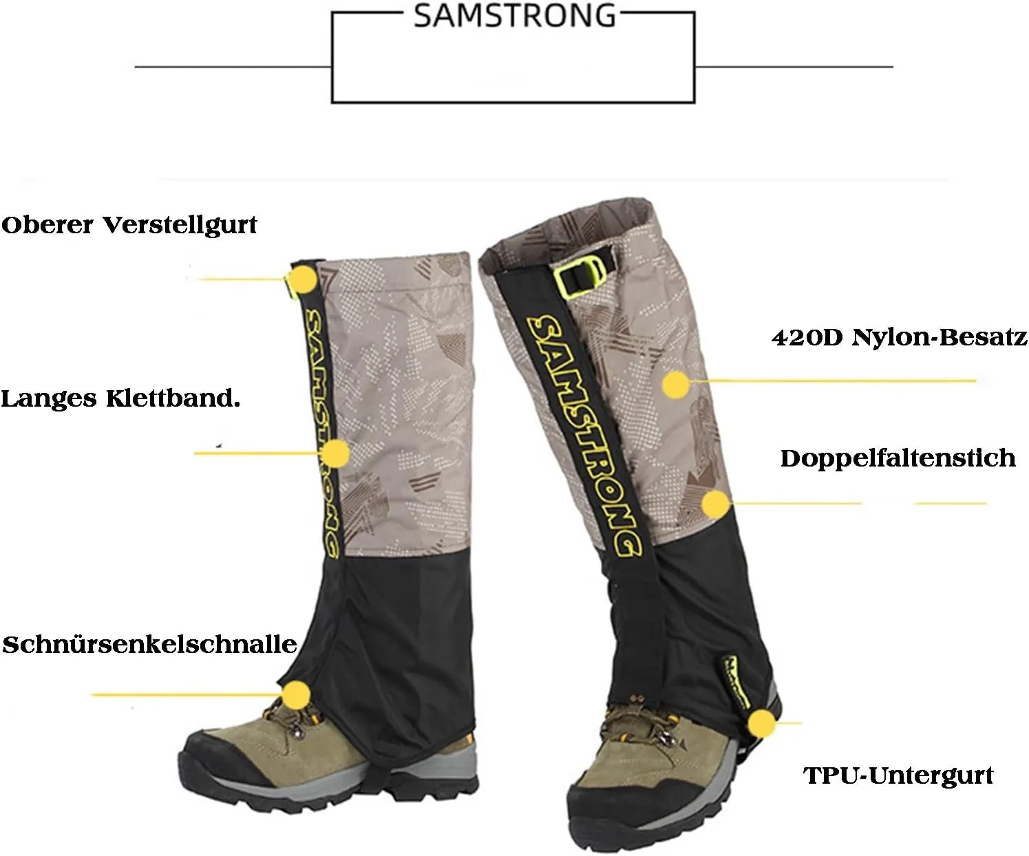 Outdoor Gaiters, Waterproof Hiking Gaiters with Upgraded Rubber Foot Strap, Adjustable Snow Boot Gaiters for Walking, Cycling Fenders,1 A Pairs