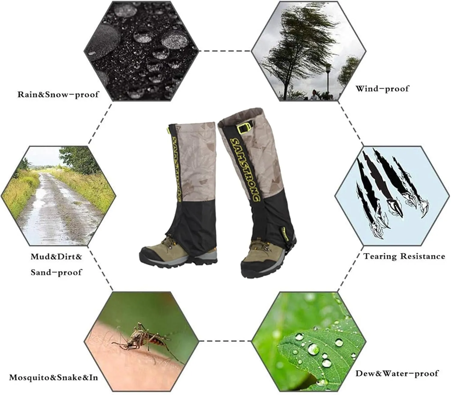 Outdoor Gaiters, Waterproof Hiking Gaiters with Upgraded Rubber Foot Strap, Adjustable Snow Boot Gaiters for Walking, Cycling Fenders,1 A Pairs