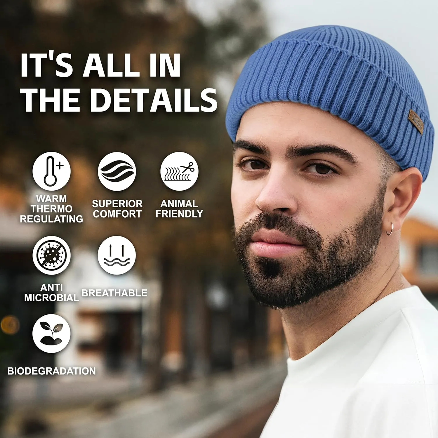 OUTDOOR SHAPING Merino Wool Short Fisherman Beanies for Men Women, Knit Cuff Trawler Beanie Cap, Winter Warm Daily Hat