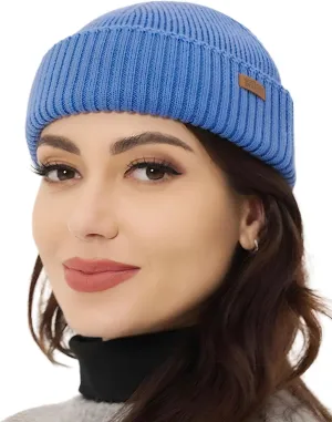 OUTDOOR SHAPING Merino Wool Short Fisherman Beanies for Men Women, Knit Cuff Trawler Beanie Cap, Winter Warm Daily Hat