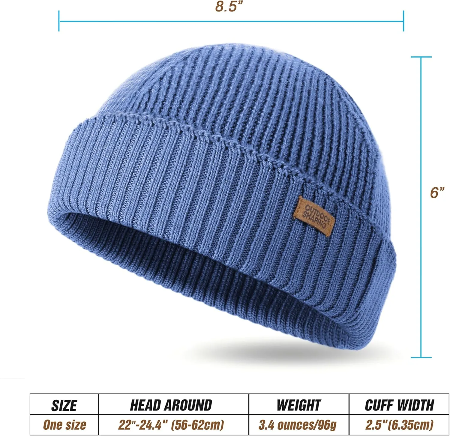 OUTDOOR SHAPING Merino Wool Short Fisherman Beanies for Men Women, Knit Cuff Trawler Beanie Cap, Winter Warm Daily Hat