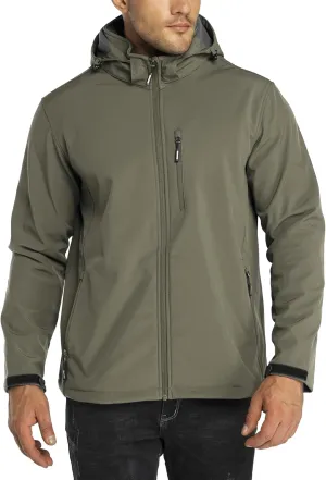 Outdoor Ventures Men's Lightweight Softshell Jacket Fleece Lined Hooded Water Resistant Winter Hiking Windbreaker Jackets