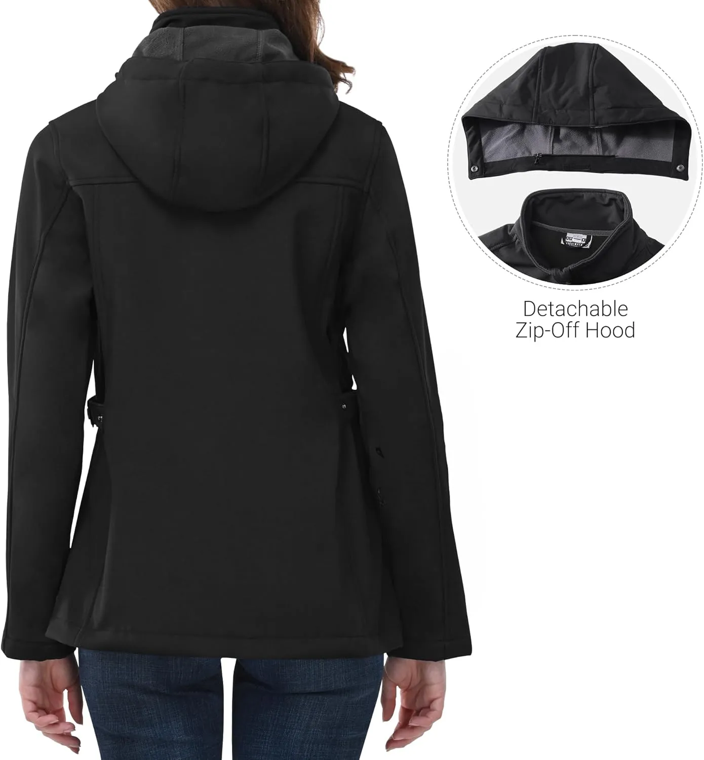 Outdoor Ventures Women's Softshell Jacket with Removable Hood, Insulated Windbreaker Waterproof Warm Fleece Lined Coat