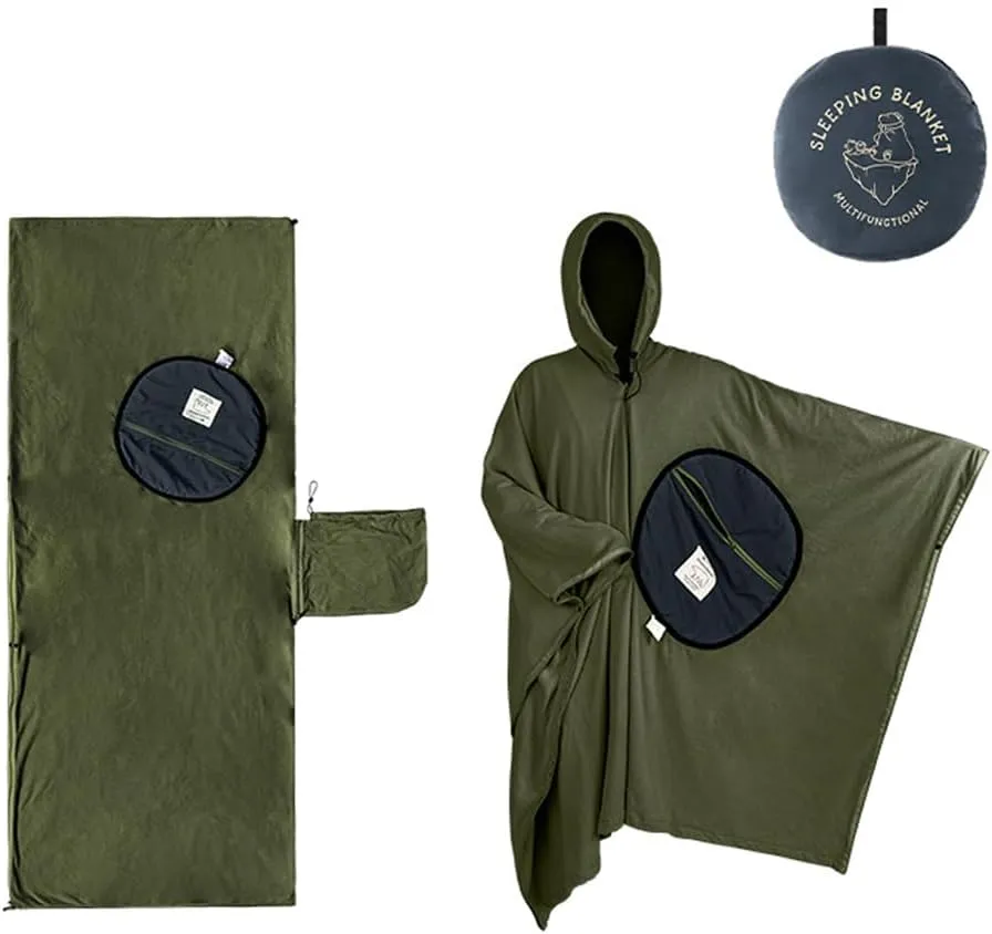 Outdoor Wearable Cloak Sleeping Bag Multi-Purpose Portable Warming Sleeping Bag Light-weight Fleece Sleeping Bag for Winter Camping Travel Hiking