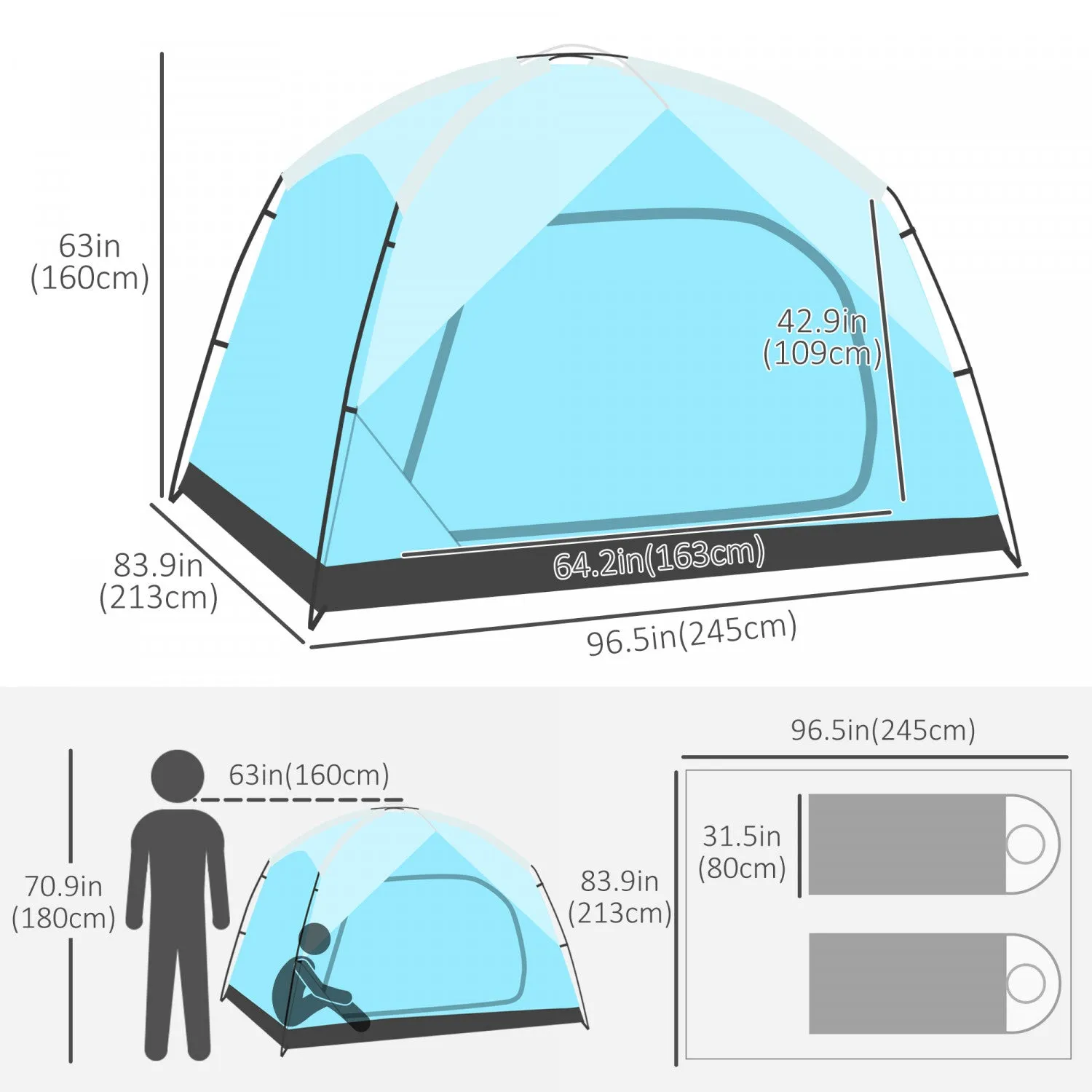 Outsunny 4 Person Camping Tent With Door Windows Backpacking Tent For Family Hiking Travel Hunting P|Outsunny Tente De Camping 4 Personnes Avec Portes Fenetres Tente De Randonnee Pour Famille Randonnee