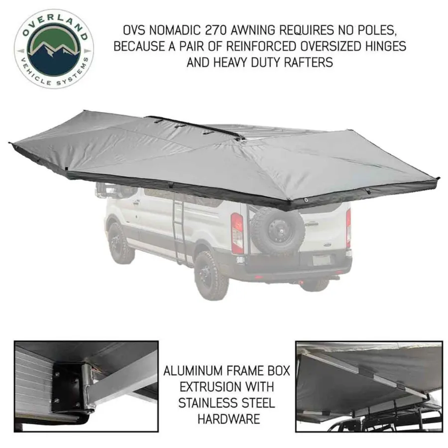 OVS HD Nomadic 270 Degree Driver Side Awning with Bracket Kit for Mid - High Roofline Vans
