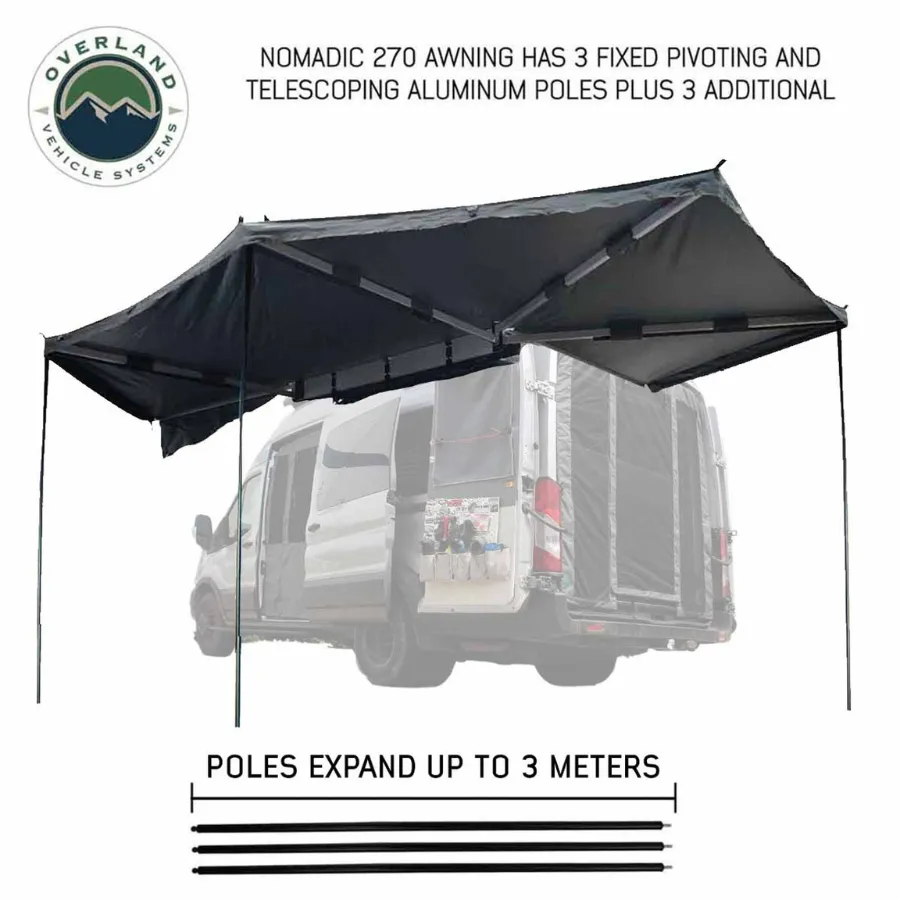 OVS HD Nomadic 270 Degree Driver Side Awning with Bracket Kit for Mid - High Roofline Vans