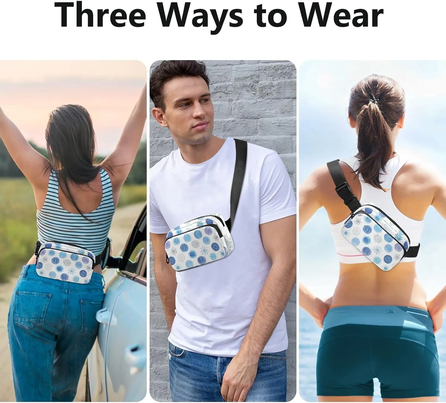 Oyihfvs Green Tropical Palm Leaves, Seamless Jungle Leaves on White Adjustable Fanny Waist Pack Pouch, Waterproof Runners Sports Waist Pack Wallet for Sports Hiking Fitness Cycling Gym Women Men