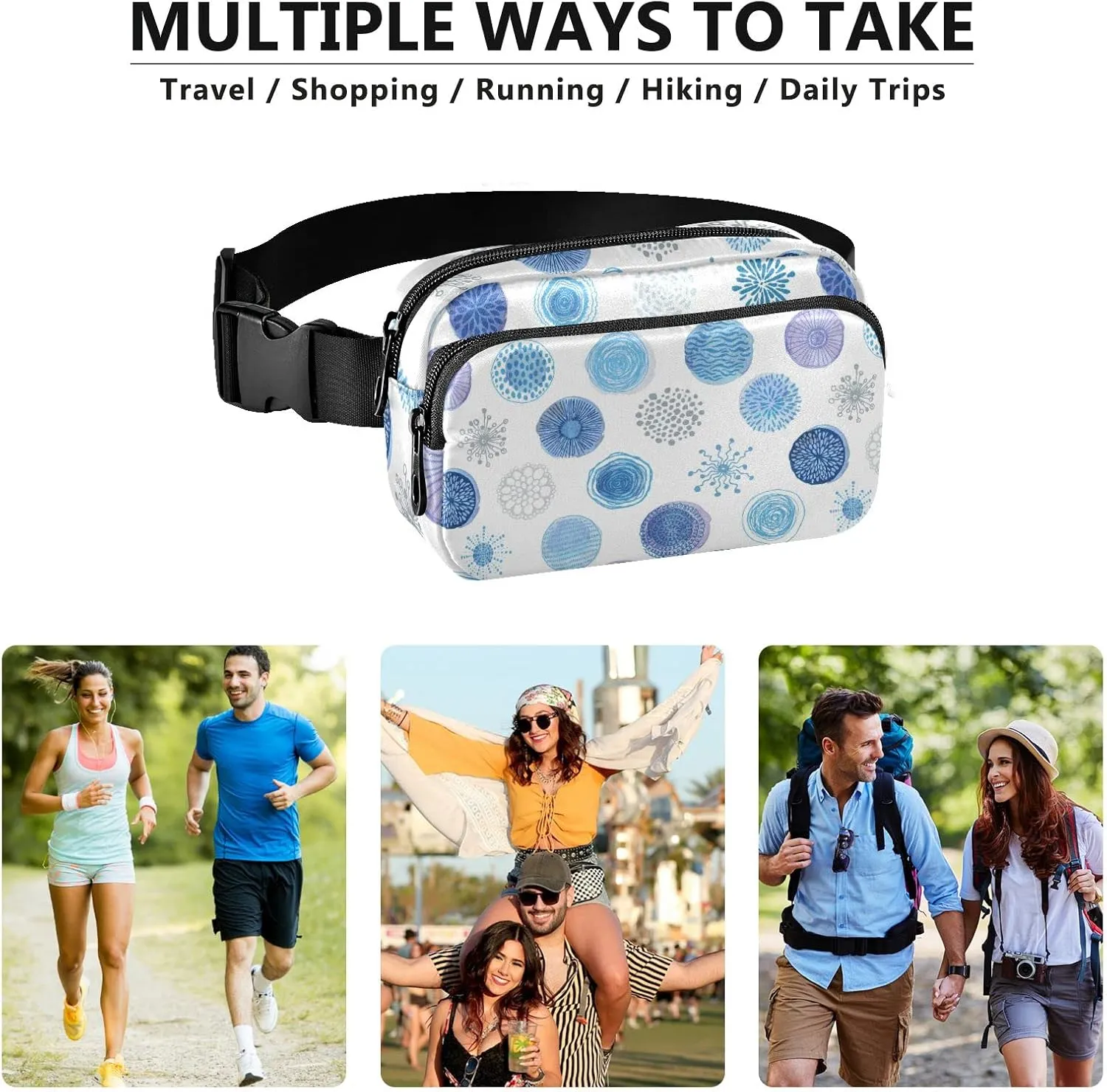 Oyihfvs Green Tropical Palm Leaves, Seamless Jungle Leaves on White Adjustable Fanny Waist Pack Pouch, Waterproof Runners Sports Waist Pack Wallet for Sports Hiking Fitness Cycling Gym Women Men