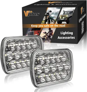 Partsam 2PCS Rectangle H6054 LED Headlights 5x7 7x6 Headlamp Hi/Low Sealed Beam H4 9003 Plug 6054 H5054 Compatible with S10 Blazer Express Van/Wrangler YJ XJ Cherokee Truck Van