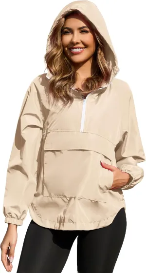 PESION Womens Packable Waterproof Raincoat Lightweight Rain Jacket, Running Cycling Hiking Windbreaker Pullover Jackets