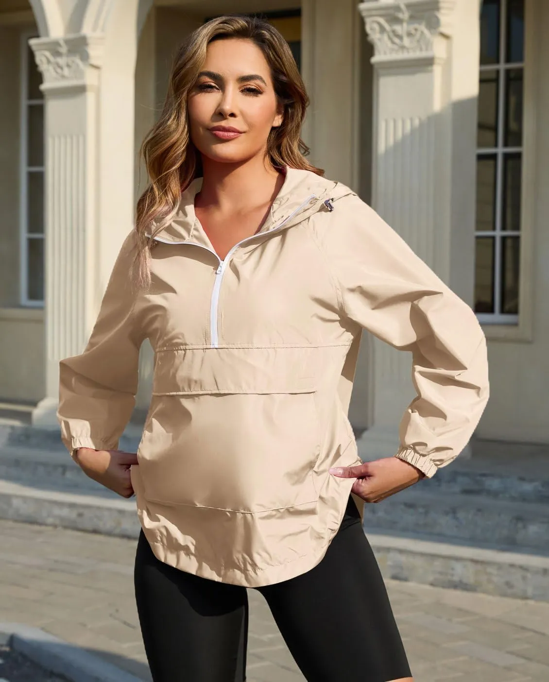 PESION Womens Packable Waterproof Raincoat Lightweight Rain Jacket, Running Cycling Hiking Windbreaker Pullover Jackets