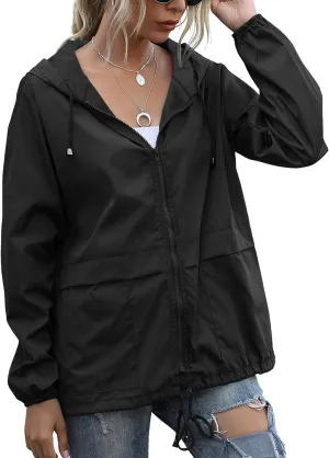 PESION Women's Waterproof Raincoat Lightweight Rain Jacket Hooded Windbreaker with Pocket for Outdoor
