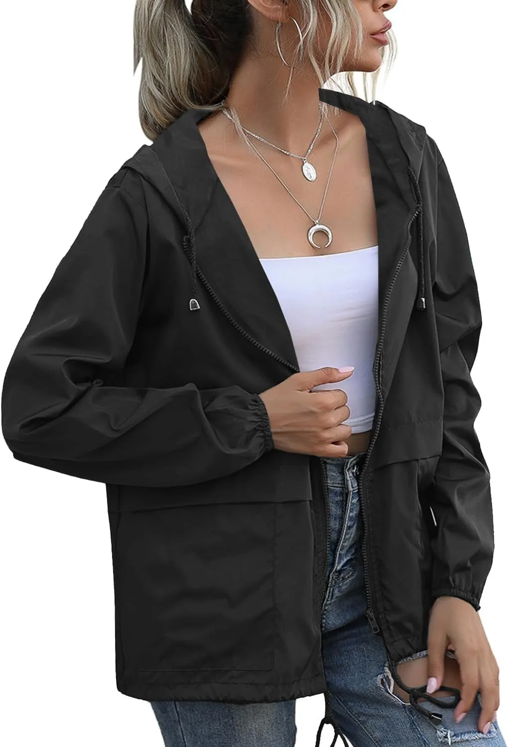 PESION Women's Waterproof Raincoat Lightweight Rain Jacket Hooded Windbreaker with Pocket for Outdoor