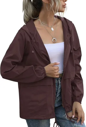 PESION Women's Waterproof Raincoat Lightweight Rain Jacket Hooded Windbreaker with Pocket for Outdoor