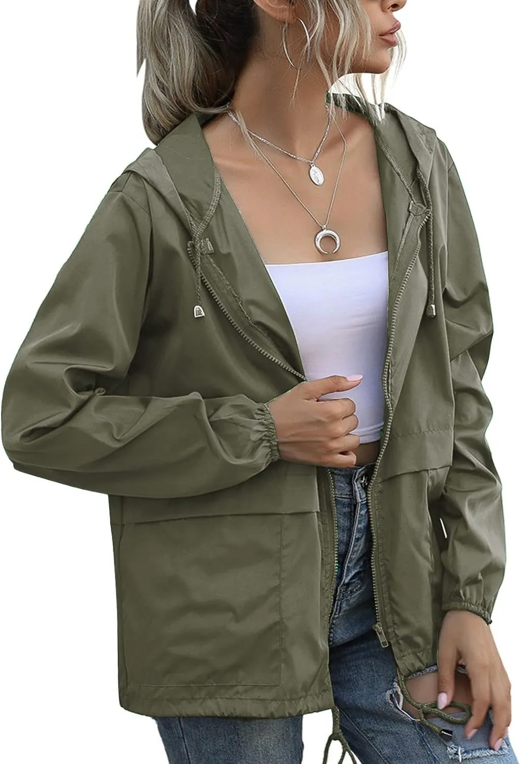 PESION Women's Waterproof Raincoat Lightweight Rain Jacket Hooded Windbreaker with Pocket for Outdoor