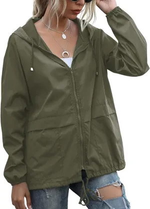 PESION Women's Waterproof Raincoat Lightweight Rain Jacket Hooded Windbreaker with Pocket for Outdoor