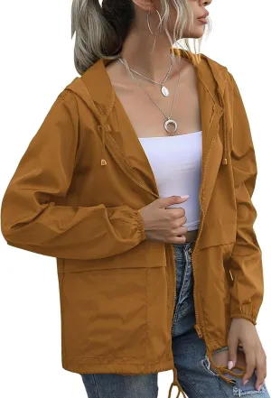 PESION Women's Waterproof Raincoat Lightweight Rain Jacket Hooded Windbreaker with Pocket for Outdoor