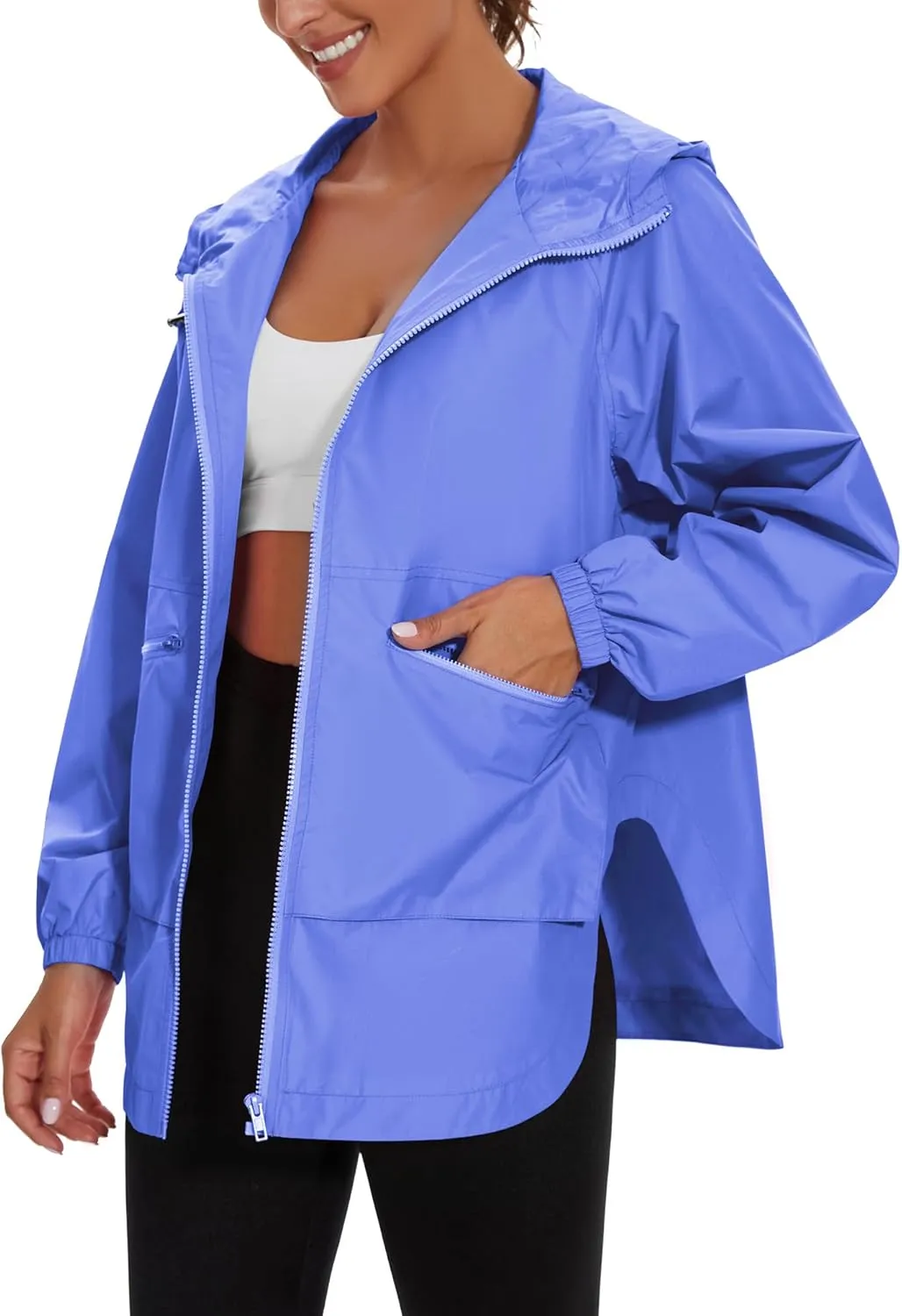 PESION Womens Waterproof Raincoat Lightweight Rain Jacket Trench Coat Hooded Windbreaker With Pockets for Outdoor