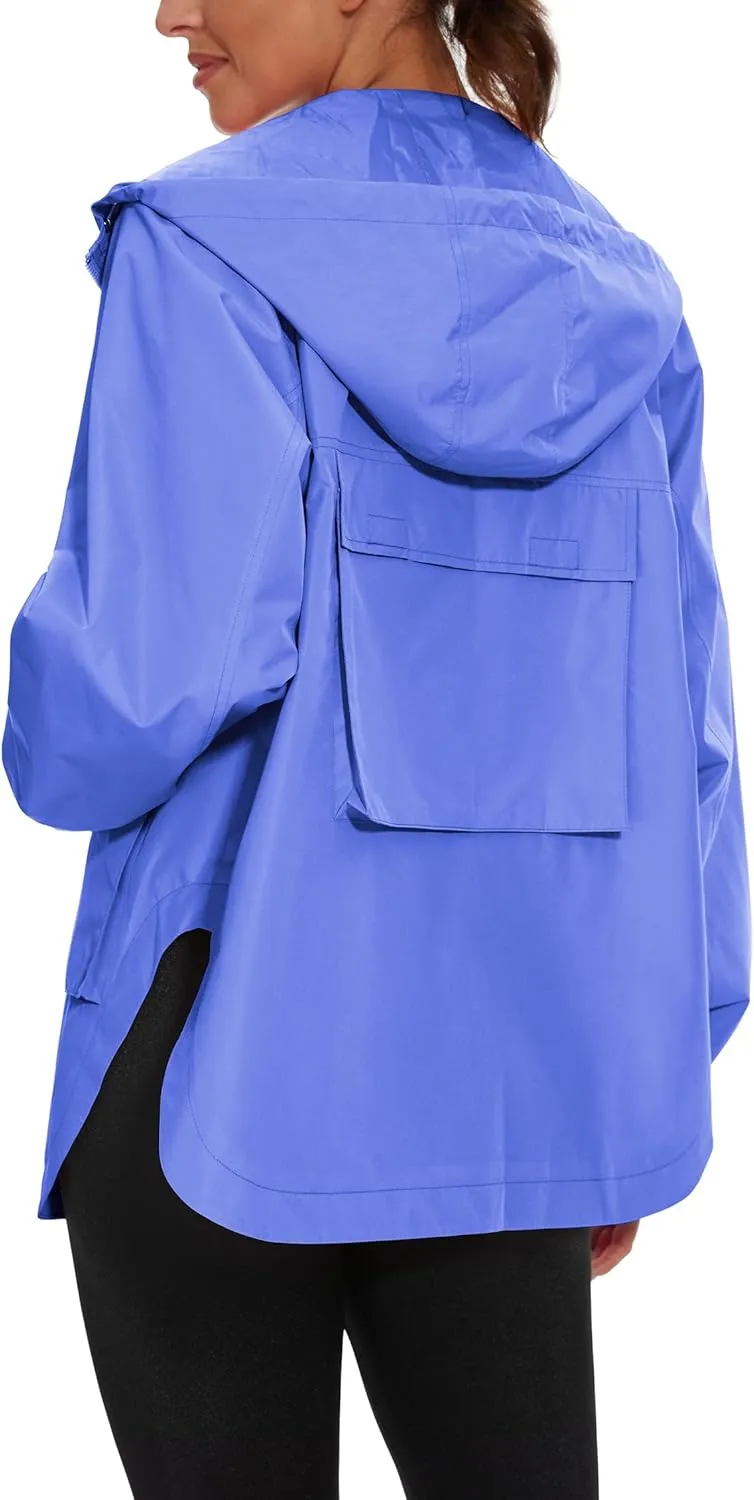 PESION Womens Waterproof Raincoat Lightweight Rain Jacket Trench Coat Hooded Windbreaker With Pockets for Outdoor