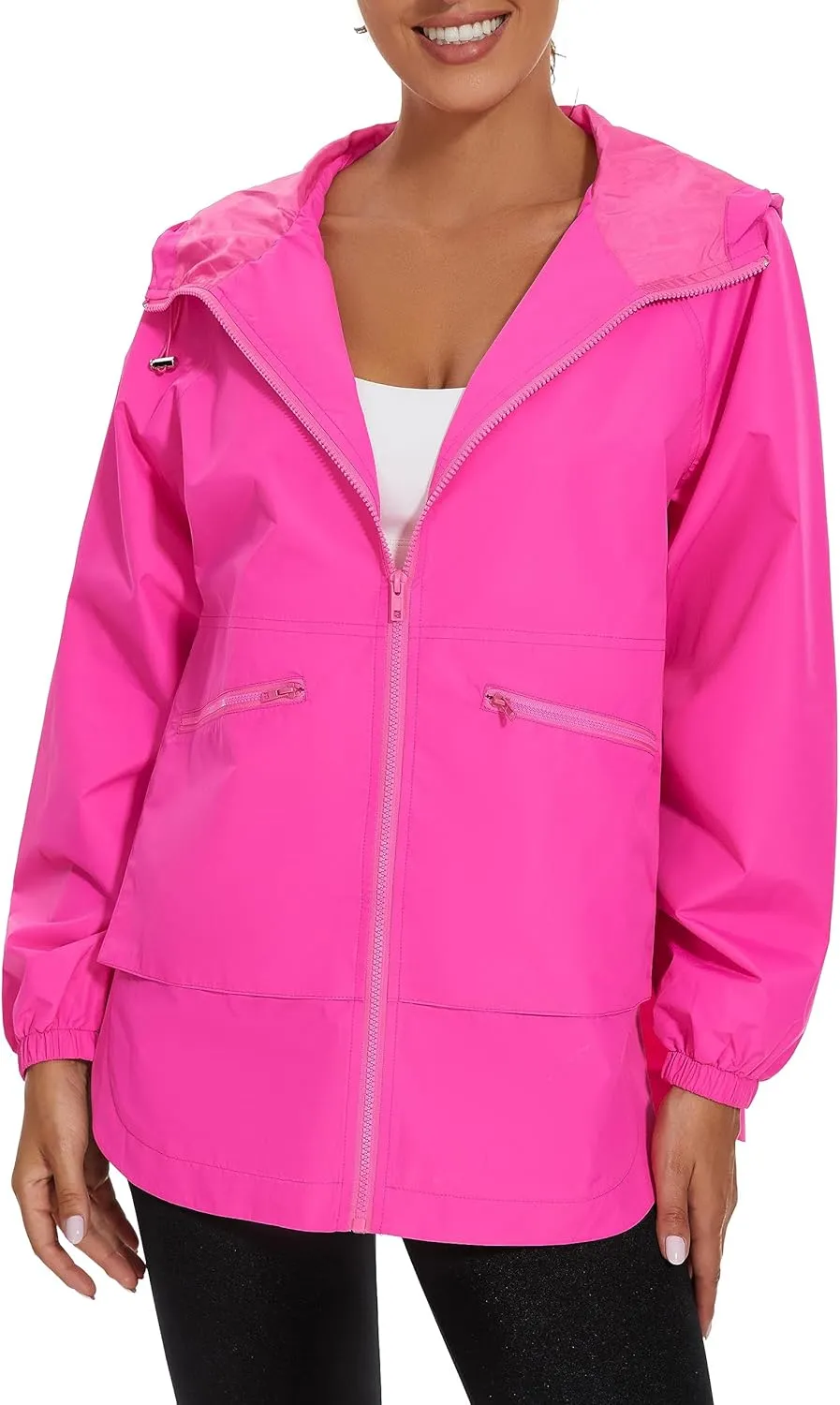 PESION Womens Waterproof Raincoat Lightweight Rain Jacket Trench Coat Hooded Windbreaker With Pockets for Outdoor
