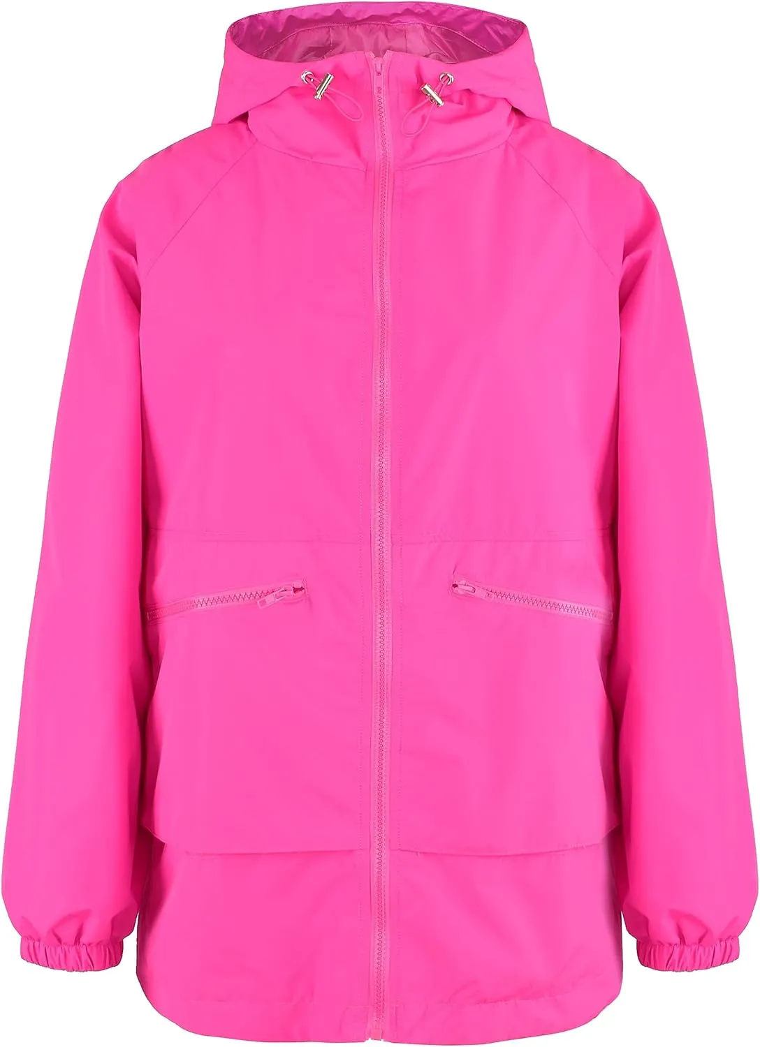 PESION Womens Waterproof Raincoat Lightweight Rain Jacket Trench Coat Hooded Windbreaker With Pockets for Outdoor