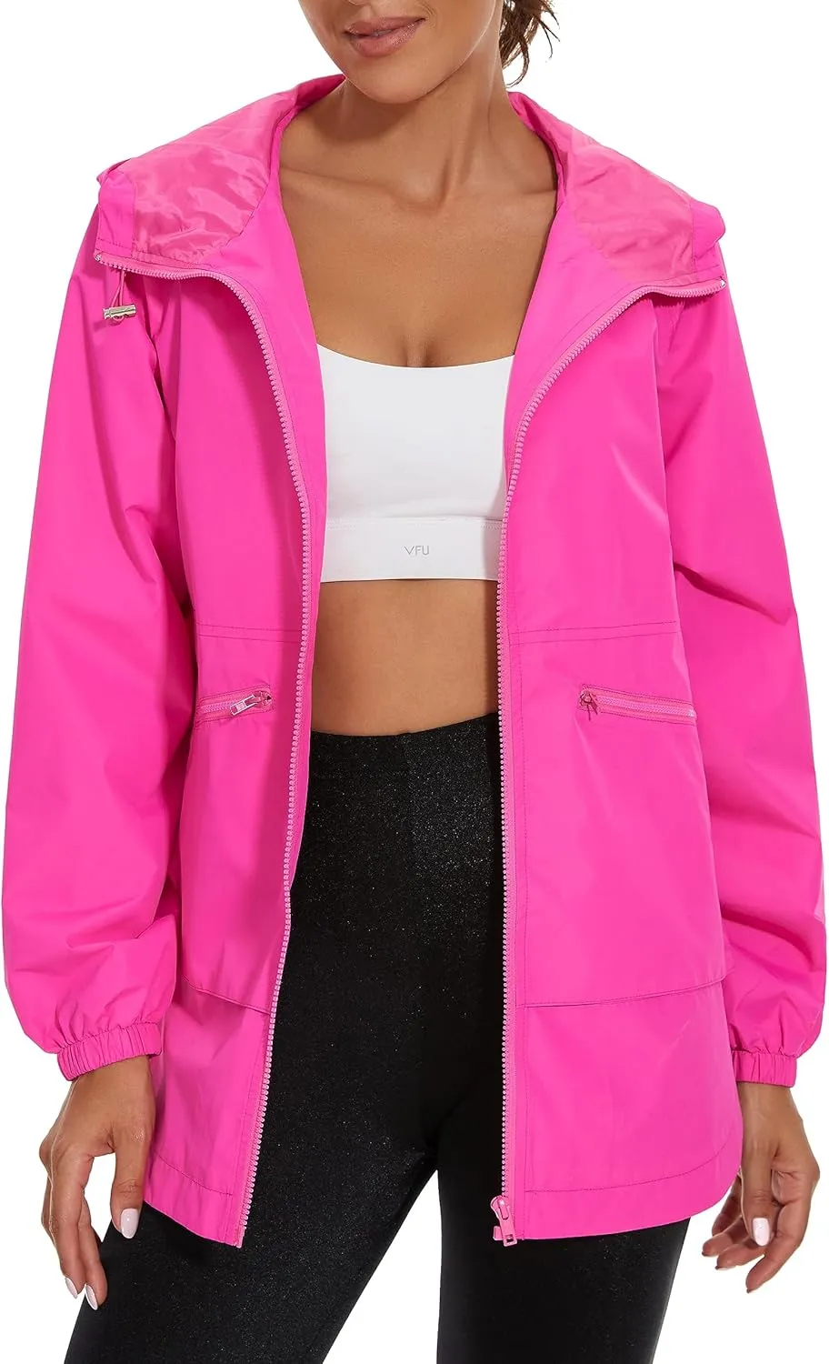 PESION Womens Waterproof Raincoat Lightweight Rain Jacket Trench Coat Hooded Windbreaker With Pockets for Outdoor