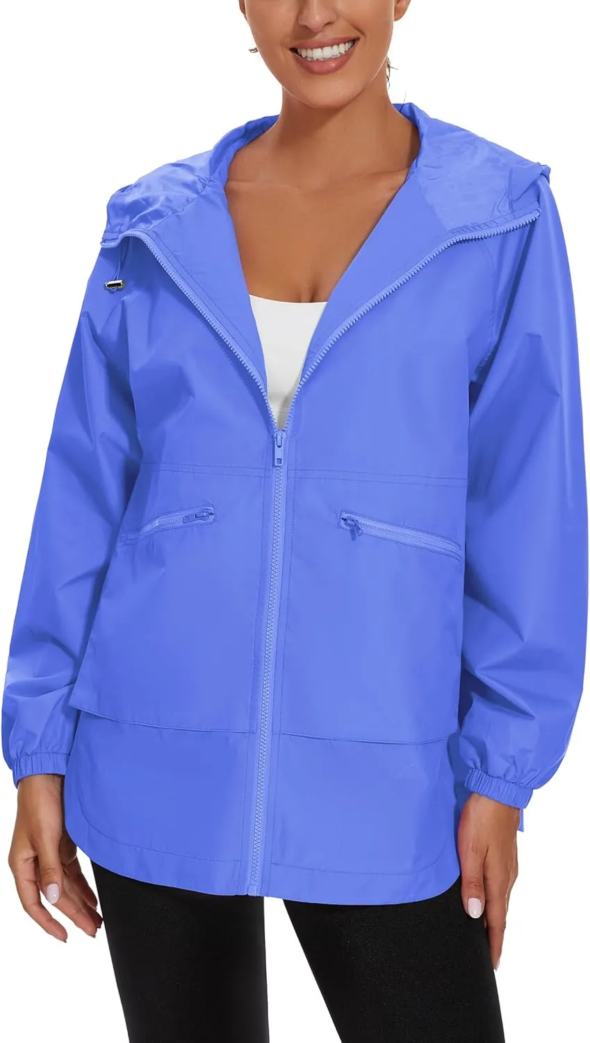 PESION Womens Waterproof Raincoat Lightweight Rain Jacket Trench Coat Hooded Windbreaker With Pockets for Outdoor