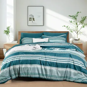 PHF 7 Pieces Queen Comforter Set, Striped Bed in A Bag, Teal Green Stripe Bedding & 18" Deep Pocket All Season, Ultra Soft Bedding Sets with Comforter, Sheets, Pillowcases & Shams