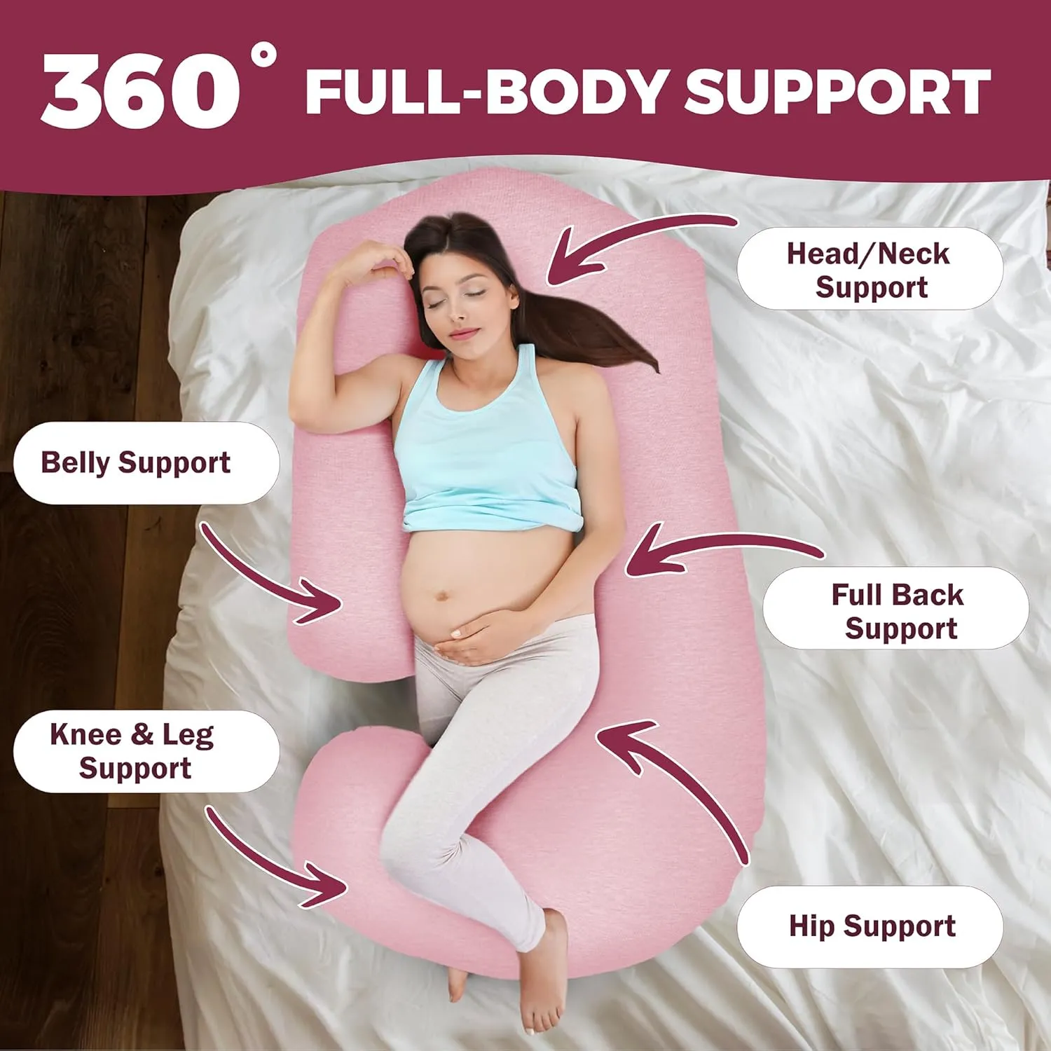 PILLANI Pregnancy Pillows for Sleeping - V C U Shaped Full Body Pillow with Removable Cover, 57inch Cooling Maternity Pillow for Side Sleepers, Support for Back Belly Legs HIPS - Pregnancy Must Haves