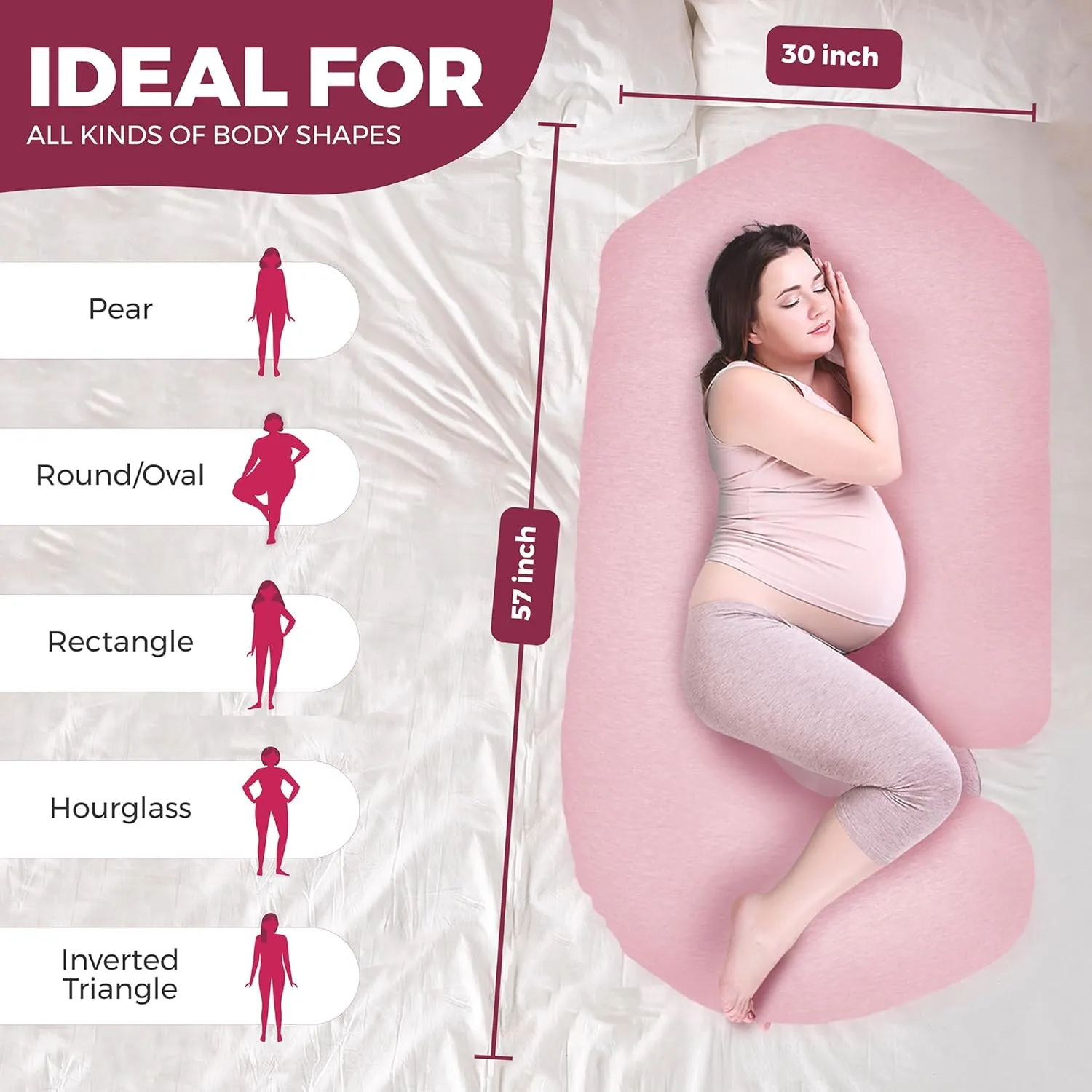 PILLANI Pregnancy Pillows for Sleeping - V C U Shaped Full Body Pillow with Removable Cover, 57inch Cooling Maternity Pillow for Side Sleepers, Support for Back Belly Legs HIPS - Pregnancy Must Haves