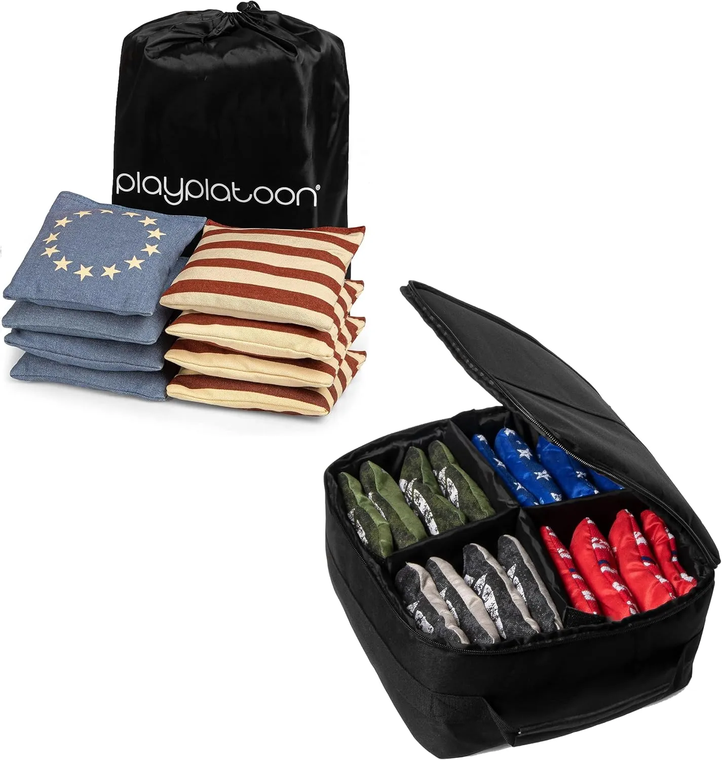 Play Platoon Set of 8 Betsy Ross 13 Star All Weather Cornhole Bags & Tote Carrying Bag