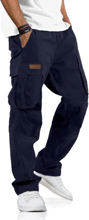 PLEPAN Men's Casual Cargo Pants Drawstring Hiking Pants Workout Tactical Joggers Sweatpants for Men