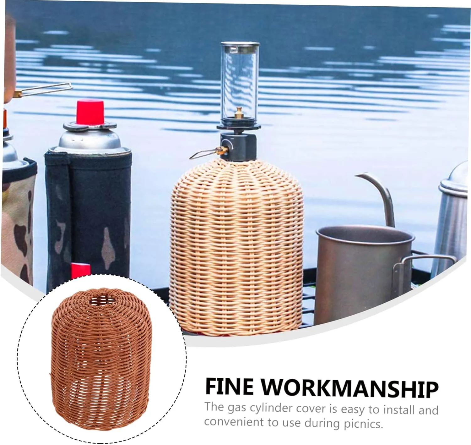 POPETPOP Gas Tank Cover Outdoor Camping Propane Tank Handmade Rattan Protective Cover